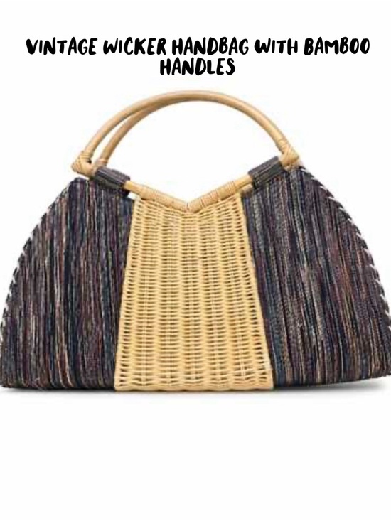 Handbags - Vintage Wicker Handbag  features prominent bamboo handles
